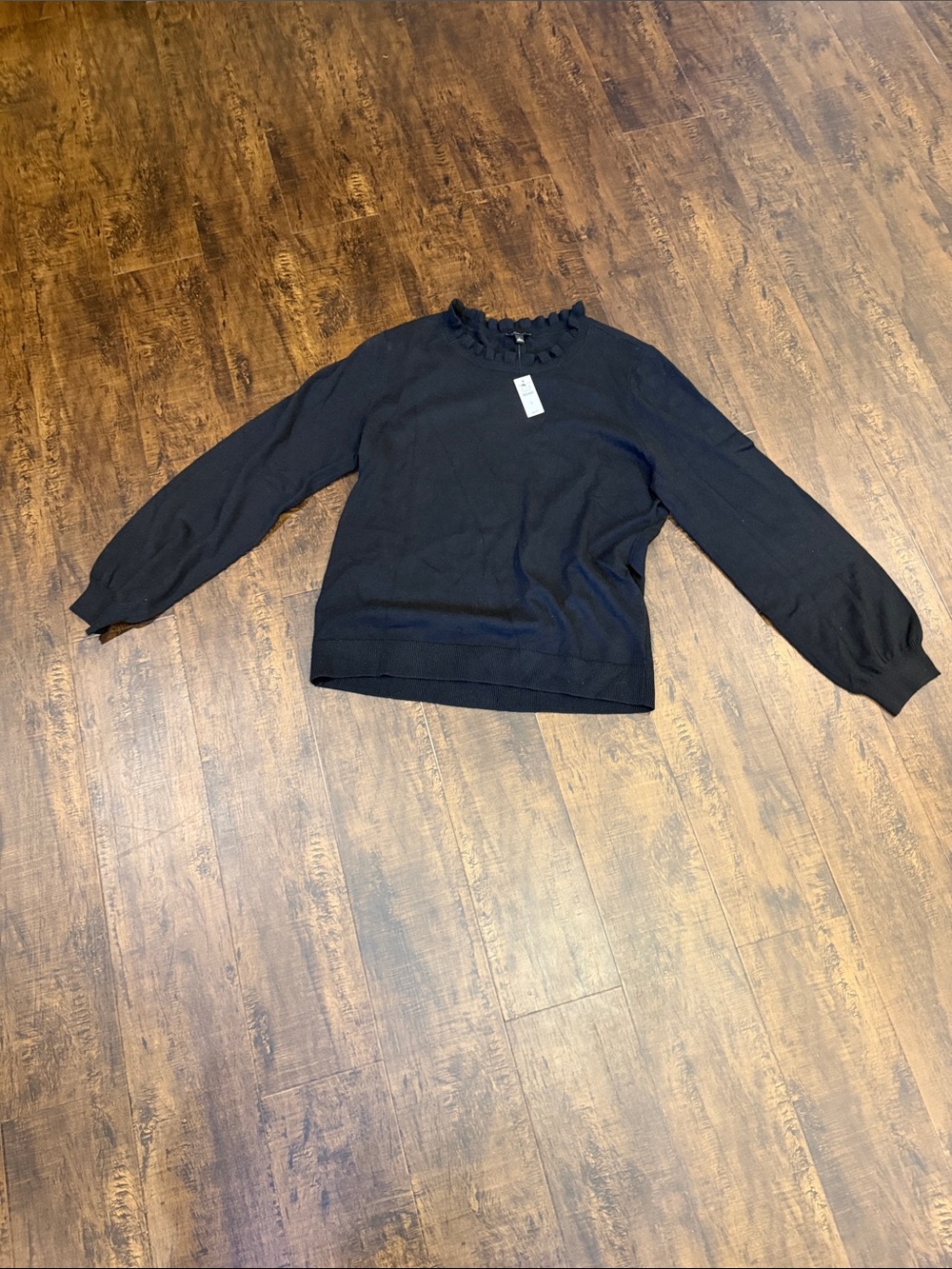 Talbots Black Crewneck Sweater with Ruffle Neck